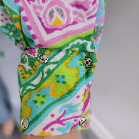 Retro Bohemian Vintage Handmade Green Floral Long Sleeve Bow-tie neck Blouse - Picture 7 of 11